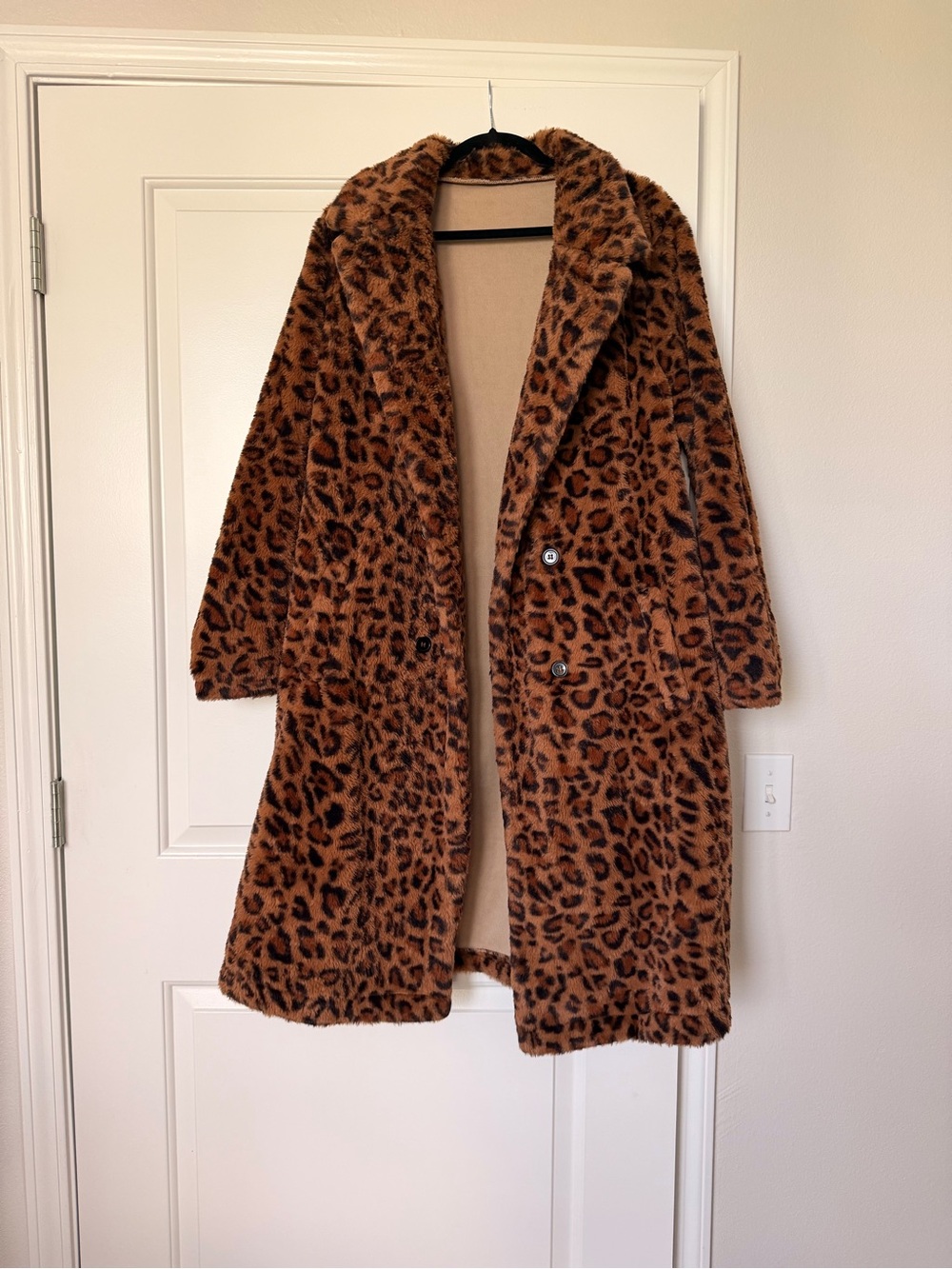 SHEIN Leopard Print Teddy Coat - Brown/Black